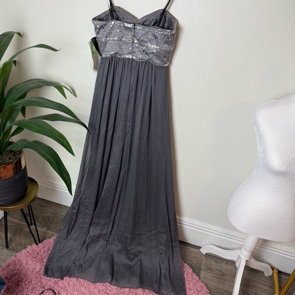 Dusty Directions Strapless Beaded Maxi Gown Silver Gray Size 4 - Picture 6 of 6